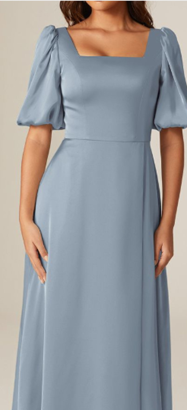 AW BRIDAL 8 M dusty blue Etta satin formal bridesmaid  party maxi dress NEW b33